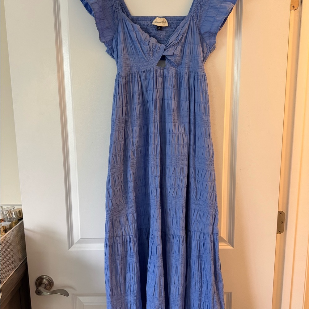 Universal ThreadBlue Ruffled Flowy Dress with Open Back Detail